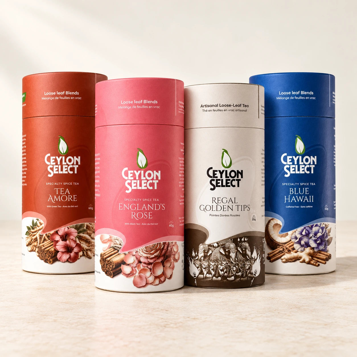 Birthday Gift Pack — studio visualisation of the included tea canisters