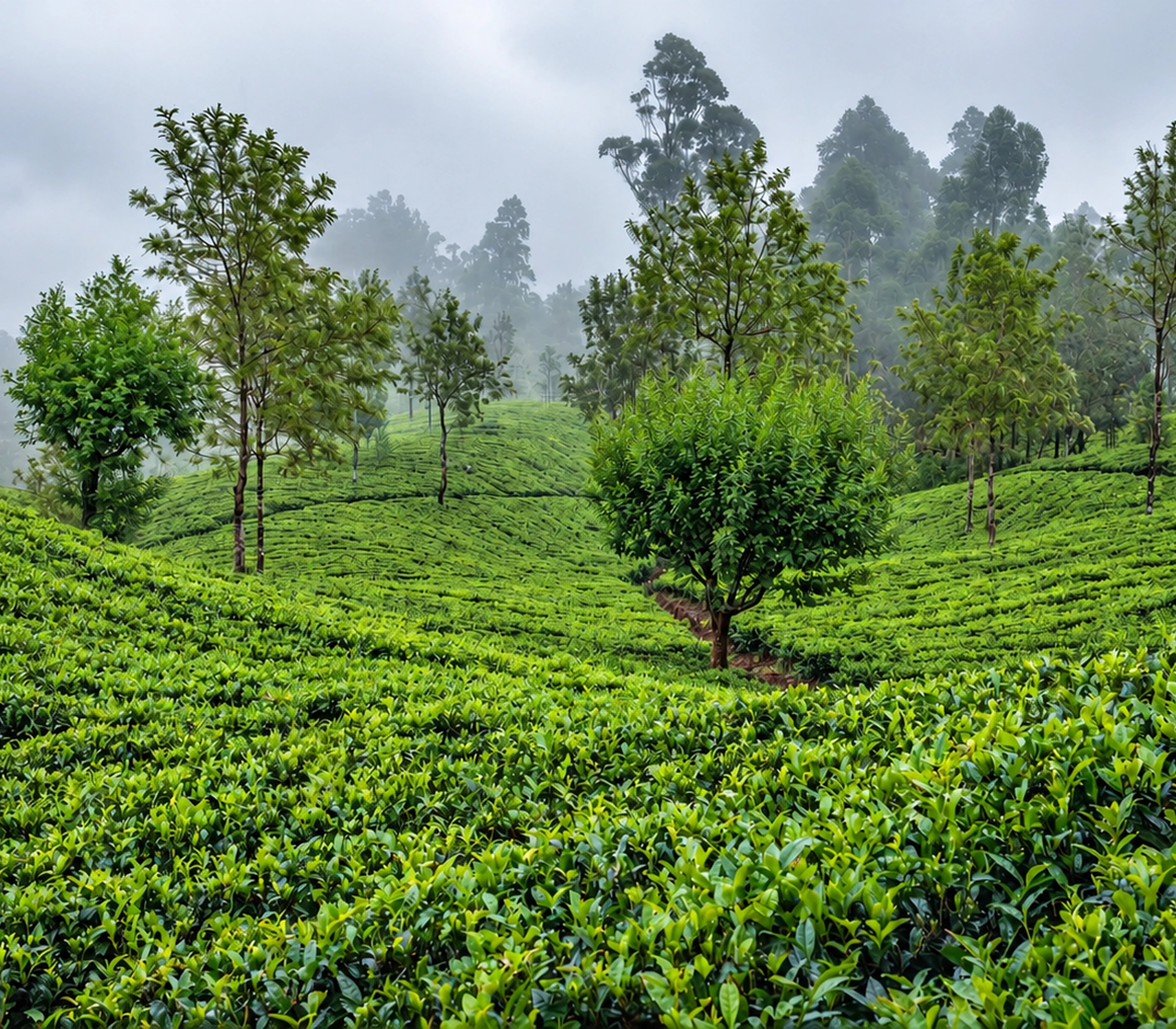 Misty Sri Lankan tea garden, refined from the original estate photograph