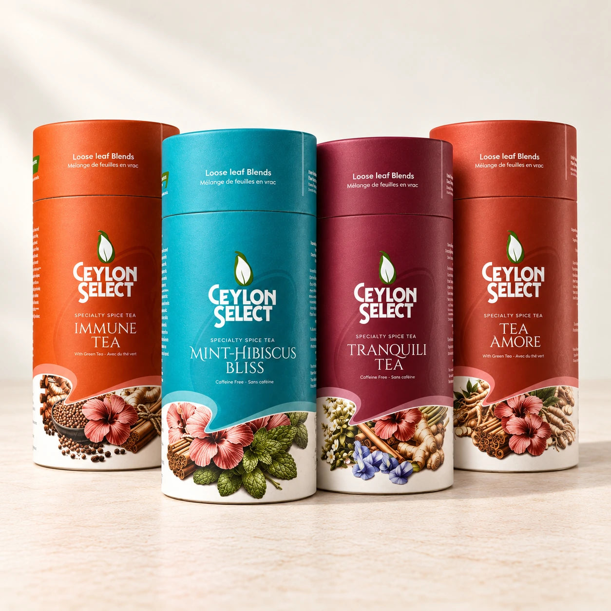 Hibiscus flavour teas Bundle — studio visualisation of the included tea canisters